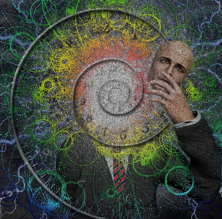 Faceless man and Spiral of time.の写真素材