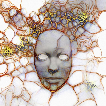 Mystic abstract painting. White Mask