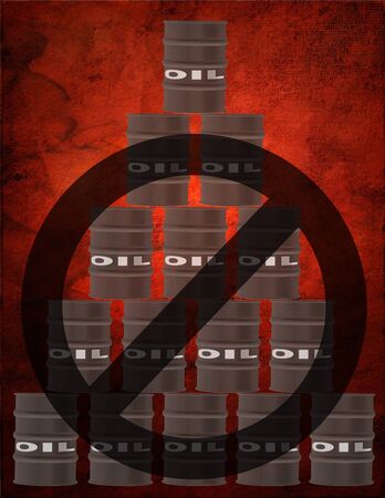 Barrels of oil. Forbidden sign. 3D renderingの写真素材