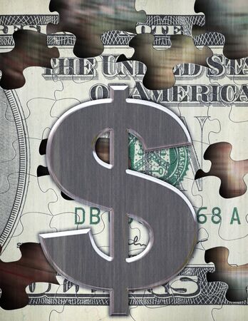 US dollar sign. Puzzle jigsaw banknoteの写真素材