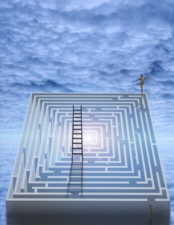 Dancer and puzzle in cloudy skyの写真素材