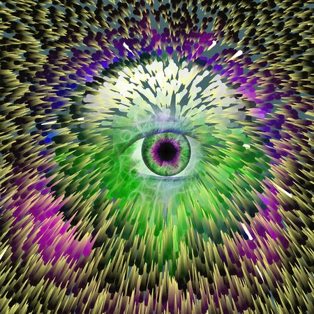 Crystal Ball with all seeing eye. Colorful burstの写真素材