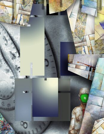 Figure peeks out from geometric abstractの写真素材