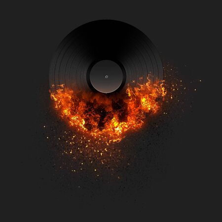 Burning record on black background