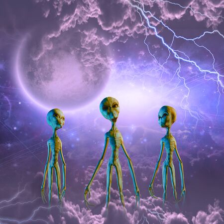 Aliens in space. Lightnings and clouds