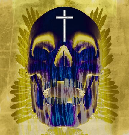 Holy Death. Shining skull with wings and crossの写真素材