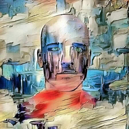 Man in clouds. Modern digital paintingの写真素材