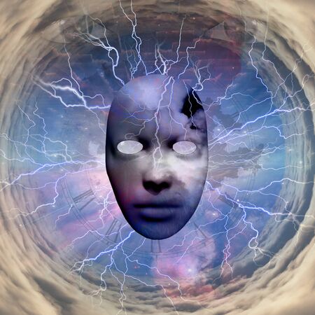 Clouds tunnel, God's face. 3D renderingの写真素材