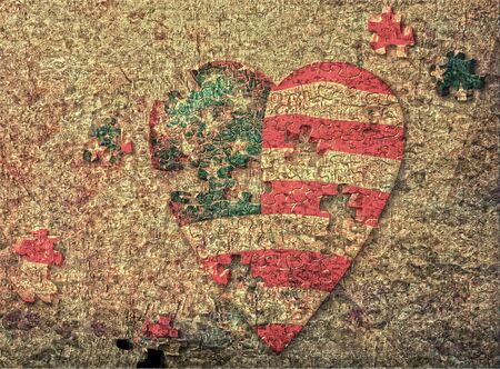 USA grunge heart and puzzle piecesの写真素材
