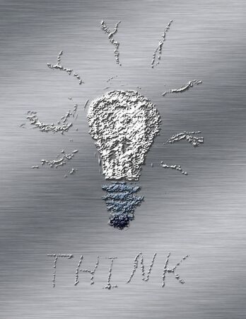 Think. Light bulb on metal backgrpundの写真素材