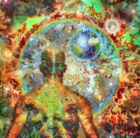 Man in Surreal space. 3D renderingの写真素材