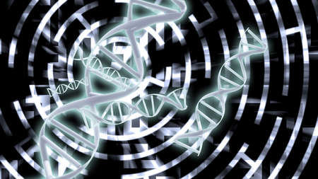 DNA strands in maze tunnel. 3D renderingの写真素材