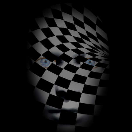Face in black and white squares. 3D renderingの写真素材