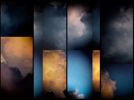 Colorful clouds with overlapping rectangular layers. 3D rendering