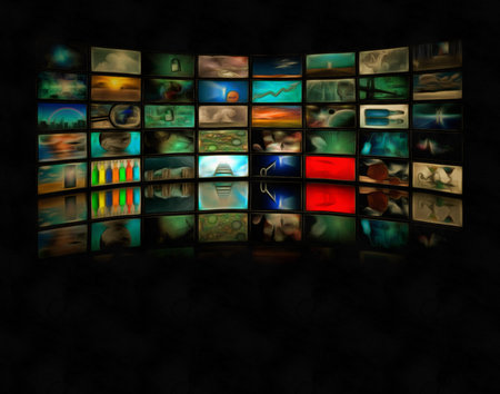 Wall of TVs screens. 3D renderingの写真素材