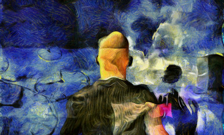 Abstract art. Man in flow of time. 3D renderingの写真素材