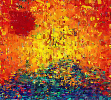 Abstract painting. Red Sunset. 3D renderingの写真素材