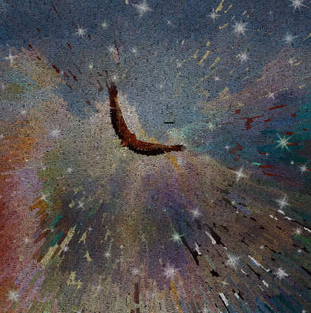 Surreal painting. Eagle in the sky. 3D rendering