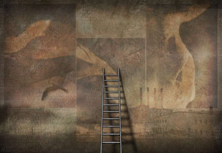 Ladder in grunge concept art. 3D renderingの写真素材