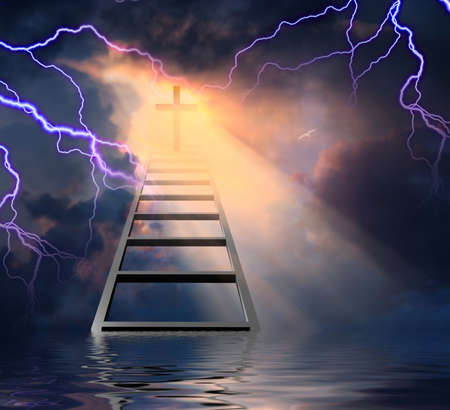 Ladder to God with Lightning all Around. 3D rendering