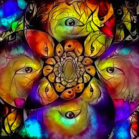 Abstract fractal with eyes. Modern art. 3D rendering