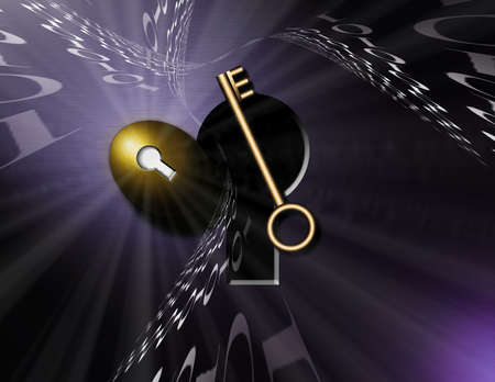 Binary code swirls around a nestegg and an open keyhole where a key sits precariously.