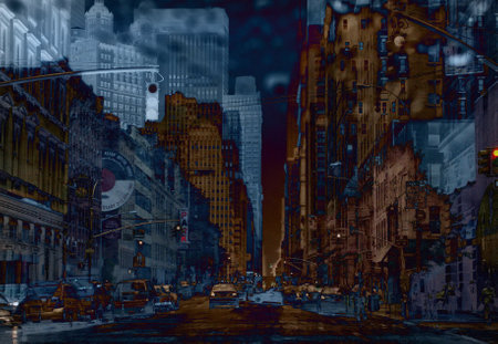 Urban painting. Modern digital art. 3D rendering.