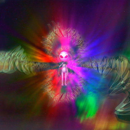 Alien and DNA strand fractal composition. 3D rendering