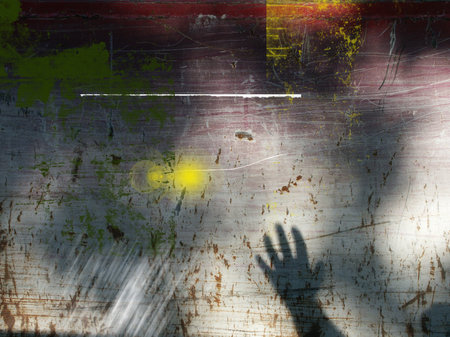Grunge composition with human hand silhouette. 3D renderingの写真素材