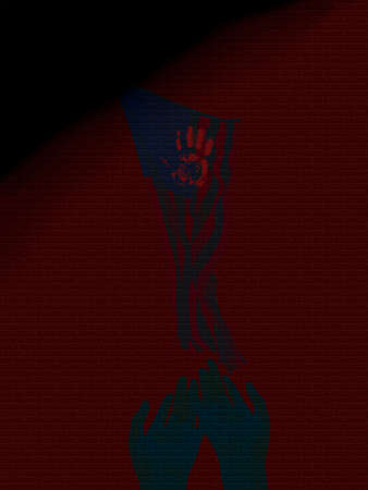 Pray for USA. American flag and bloody handprint. 3D rendering