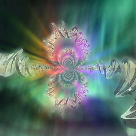 DNA strand fractal painting. 3D rendering.