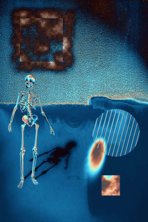 Skeleton on abstract painting. Modern digital art. 3D renderingの写真素材