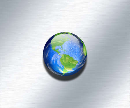Planet Earth on metallic surface. 3D rendering.の写真素材