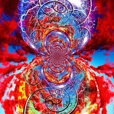 Red clouds fractal and spiral of time. 3D rendering.の写真素材
