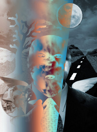 Sky man or angel with wings. Surreal composition. 3D rendering.の写真素材