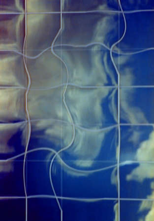 Clouds in blue sky. Distorted grid pattern. 3D rendering.