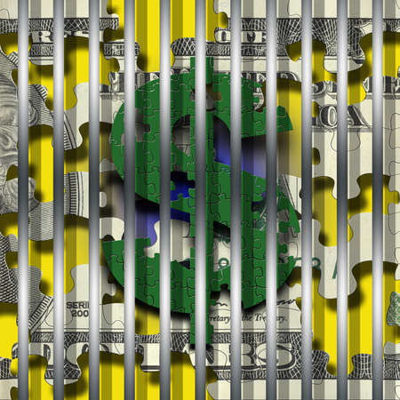 US dollar behind bars. 3D renderingの写真素材