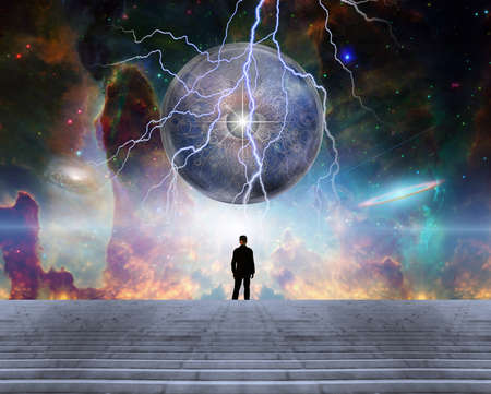 Crystal ball with eye in space. 3D renderingの写真素材