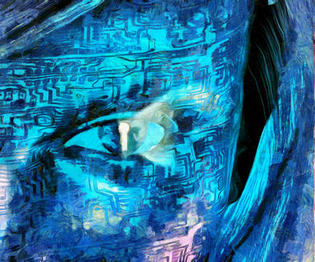 Droid eye and electric circuit. 3D renderingの写真素材