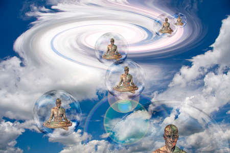 Droids in crystal bubbles. 3D renderingの写真素材