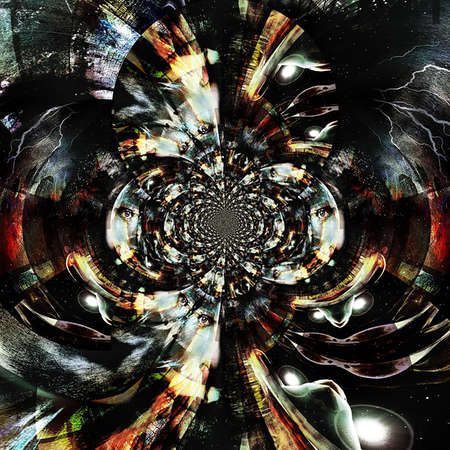 Womans face emerges from an abstract fractal. 3D rendering