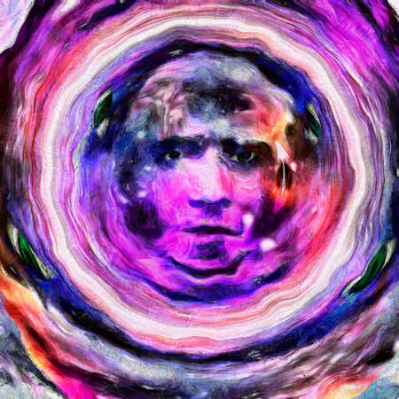 Surreal painting. Man's face in vivid colors. 3D rendering