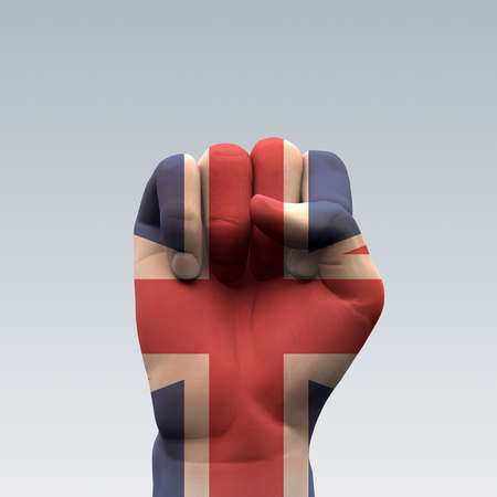 UK Flag Clenched Fist Hand Sign. 3D renderingの写真素材