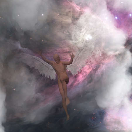 Winged angel in the sky. 3D rendering