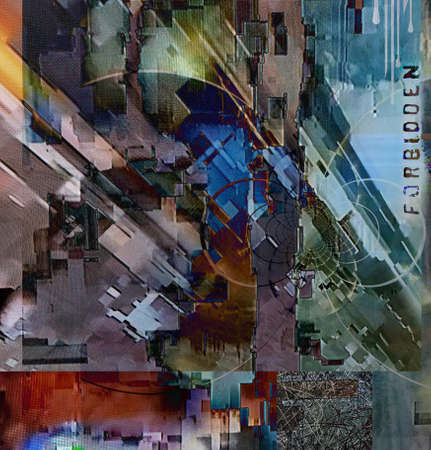 Digital abstract art. Glitch effect. 3D rendering