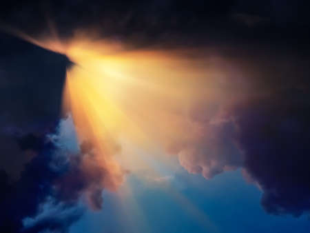 Sun rays breaking through cloud. 3D rendering