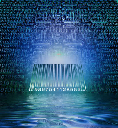 Binary code and barcode. 3D renderingの写真素材