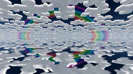 Puzzle pieces clouds reflections. 3D renderingの写真素材