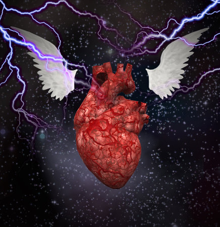 Winged Hear with lightning. 3D renderingの写真素材