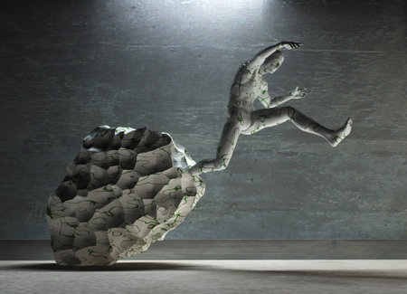 Figure of man comes out from stone. 3D rendering